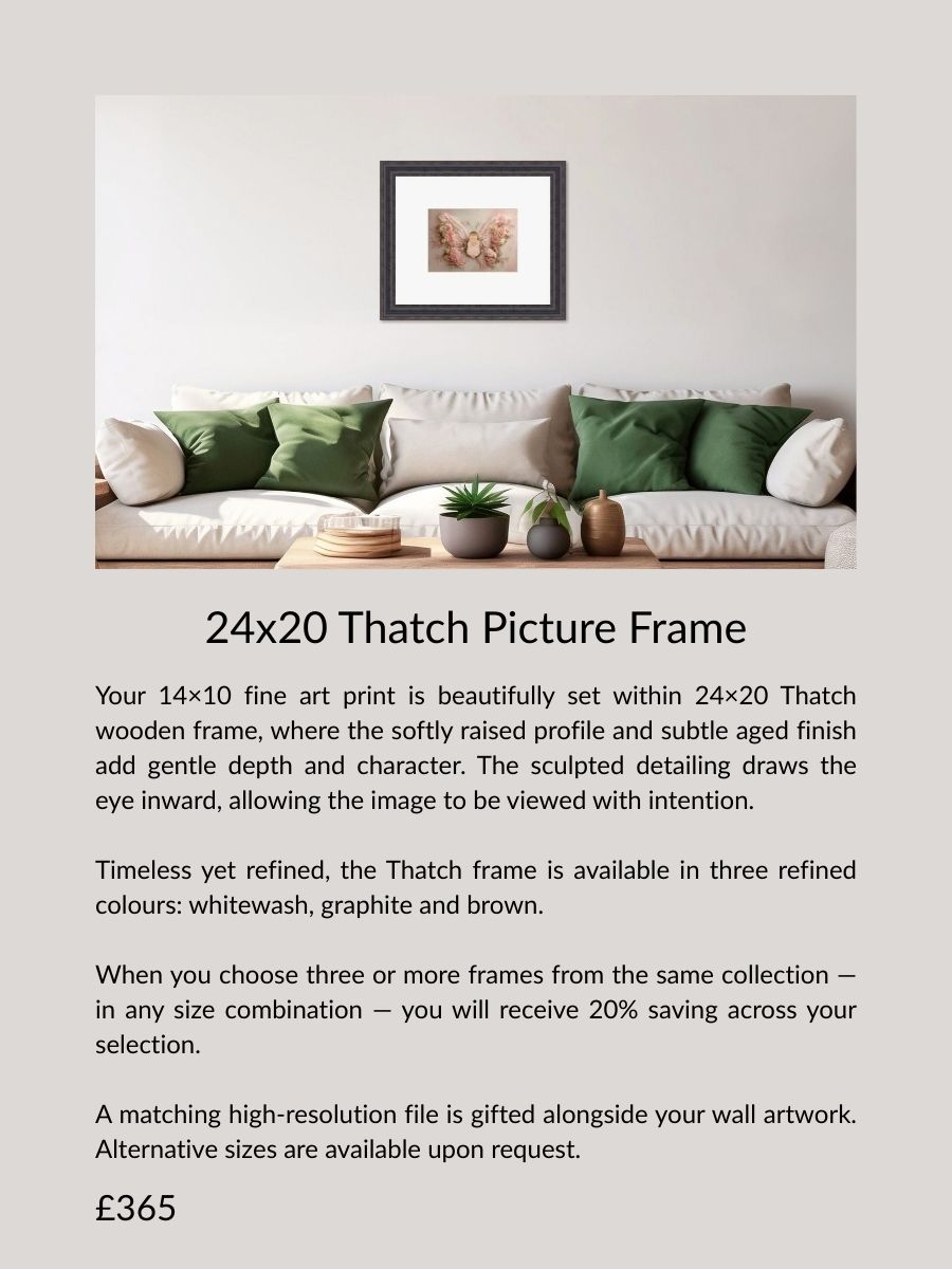 24x20 Thatch wooden picture frame showcasing a 14x10 fine art print, a refined heirloom wall piece offered by an Essex in-home photographer.